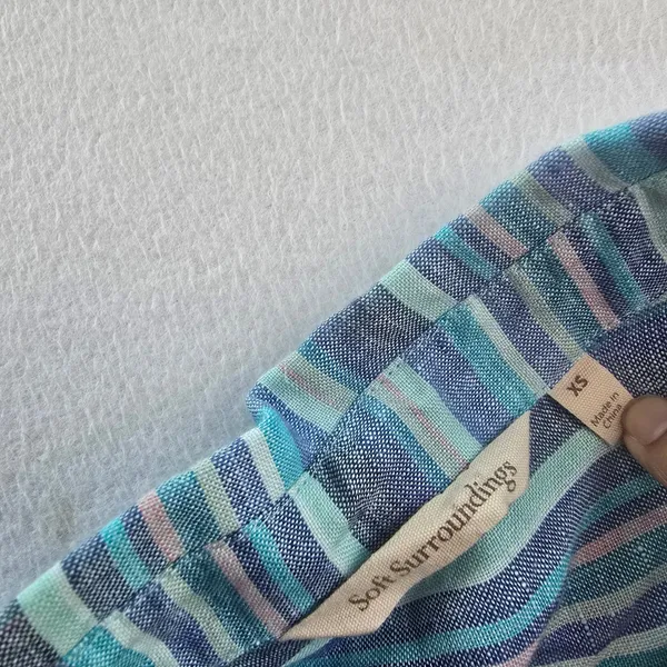 Soft Surroundings 100% Linen Striped‎ Tiered Midi Shirt Dress Blue Coastal XS - Image 4