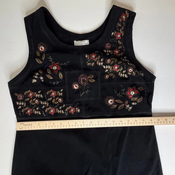White Stag VTG Black Sleeveless Floral Embroidered Midi Jumper Dress Medium Boho - Image 9