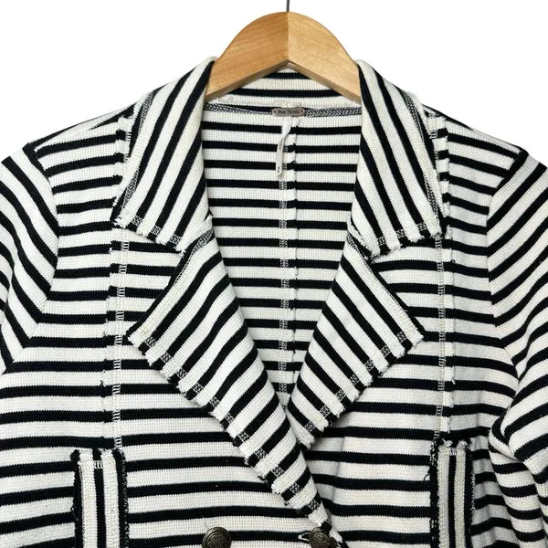 Free People Striped Knit Blazer Jacket M Black White Nautical Y2K Inspired - Image 4