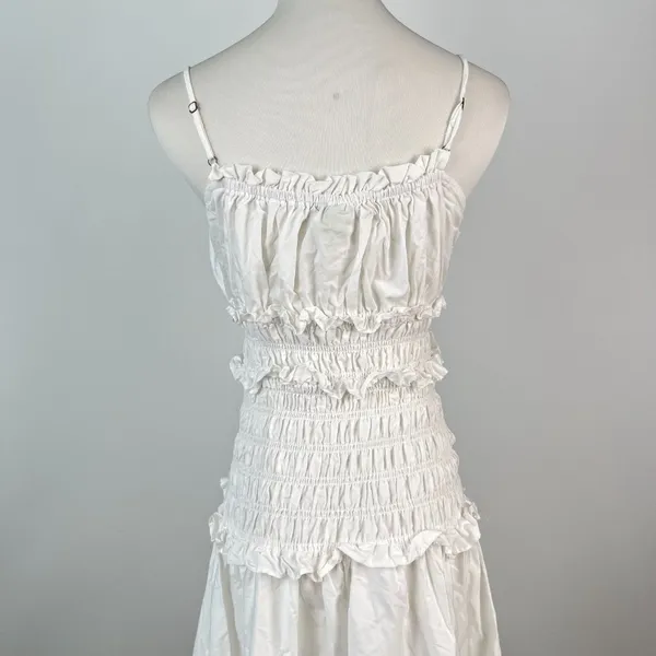 NWOT FARM RIO Cotton Sleeveless Rushed Bodice Midi Dress White Sundress Size S - Image 9