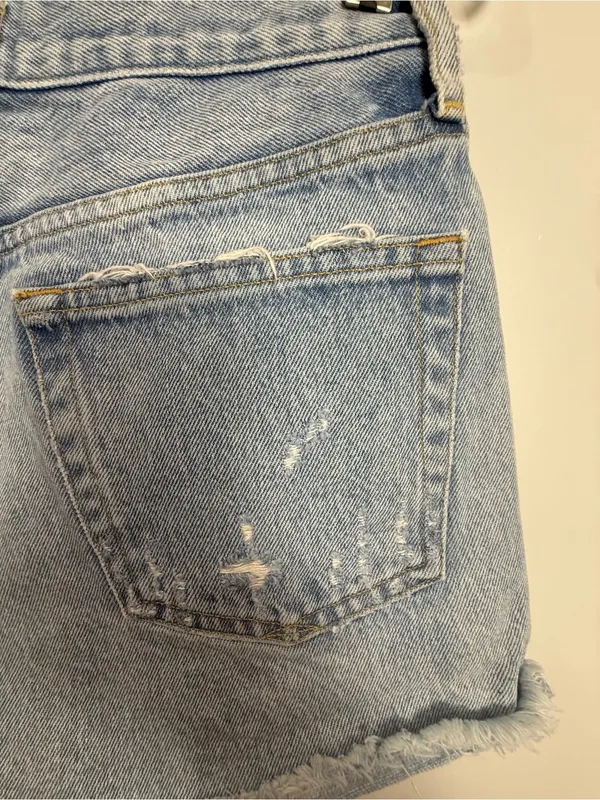 AGOLDE Light Wash Distressed Denim Cutoff Shorts - Image 7