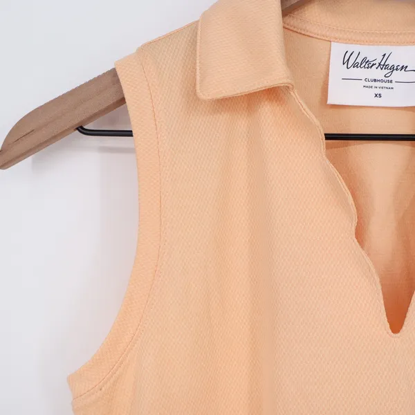 Walter Hagen Clubhouse Scallop Sleeveless Golf Polo Peach Fuzz Womens XS - Image 4