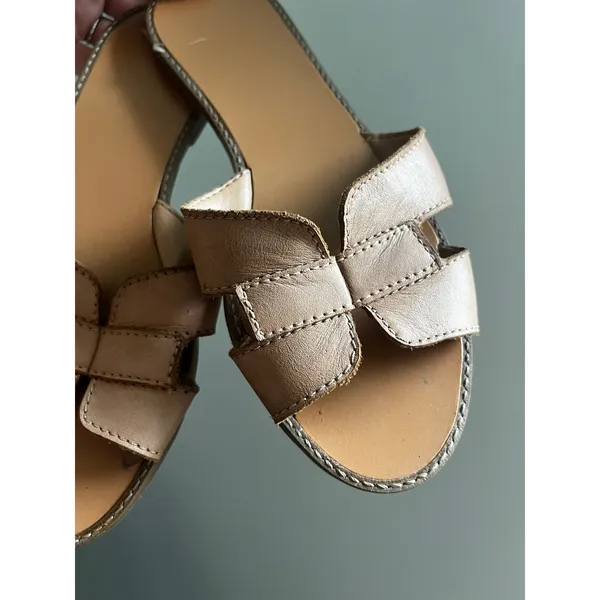 Arezzo Tan Leather‎ Slide Sandals 36 / 6 H-Strap Made in Brazil Minimalist Boho - Image 2