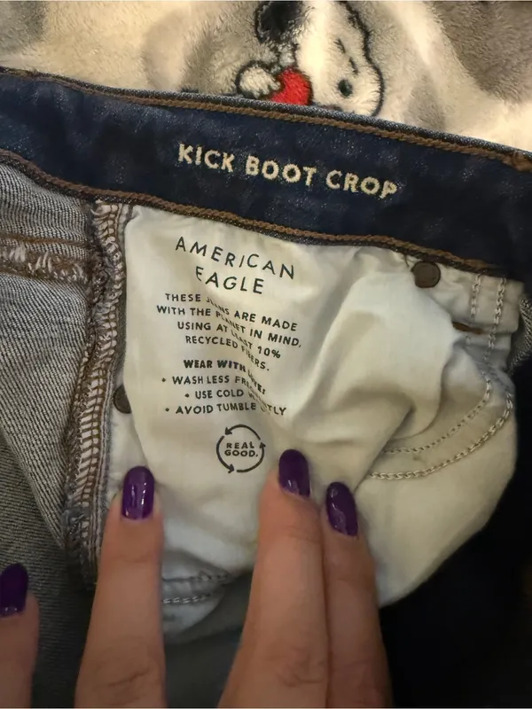 American Eagle Kick Boot Crop Jeans Women’s 8 Short Dark Wash Raw Hem - Image 7