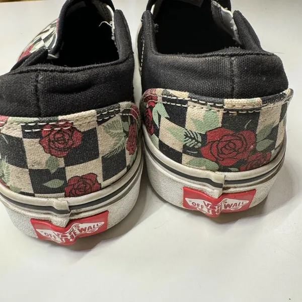 Vans Classic Slip-On Rose Checkerboard Canvas Sneakers Women 6.5 Floral - Image 5