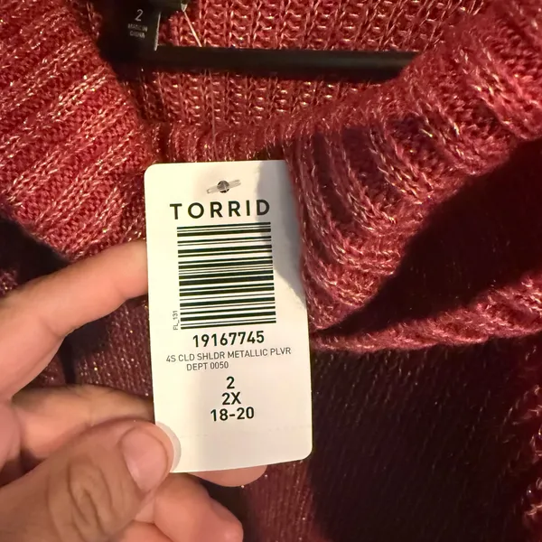 Torrid‎ Cold Shoulder Metallic Pullover Sweater Size 2X Red Metallic Knit New - Image 7