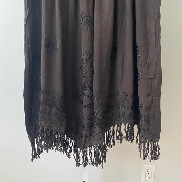 MAMTA Rayon Boho Western Fringe Embroidered Maxi Skirt Plus Size Black - Image 3