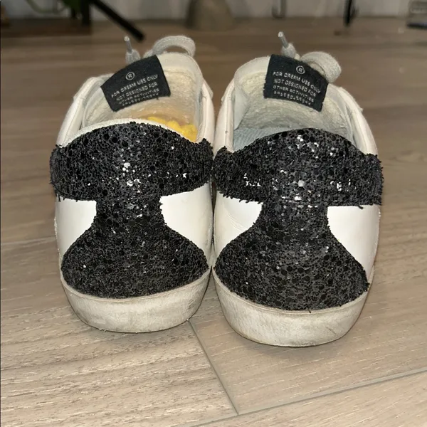 Golden Goose White Sneakers with Gold Star and Black Glitter Heel Tab Size 39 - Image 5