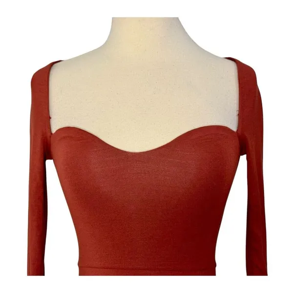 OH POLLY AMRYN Long Sleeve A-Line Mini Dress in Brick Sexy Inner Bodysuit Sz 2 - Image 5