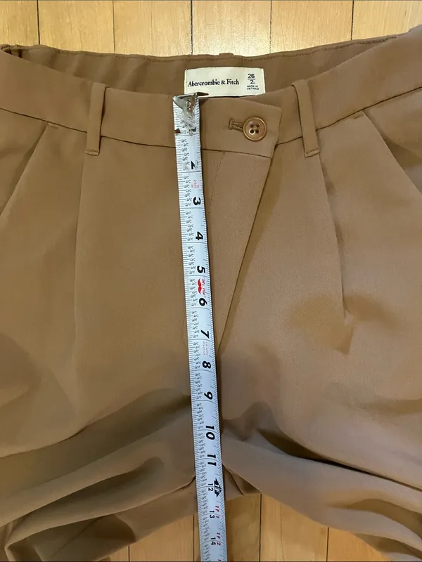 Abercrombie & Fitch Straight Leg Cross Button Trousers Camel Tan Size 26/2 Long - Image 6