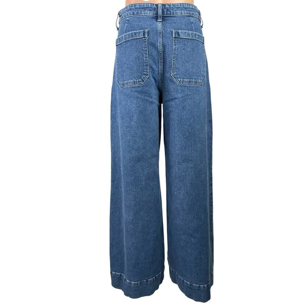 H&M Womens Blue High Rise Medium Wash Wide Leg Baggy Palazzo Denim Jeans Size 10 - Image 3