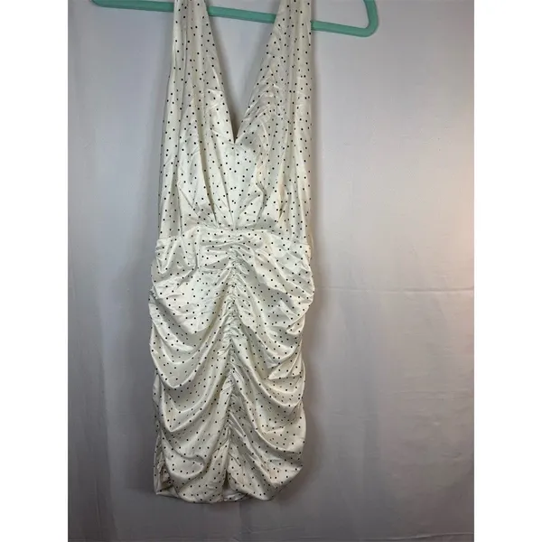 Zara Dress Womens Size S Ivory Polka Dot Halter Ruched Bodycon Midi - Image 3