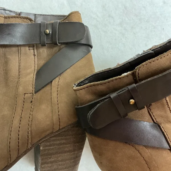 Franco‎ Sarto Dotty Brown Ankle Boots Leather Wrap Buckle Block Heel 9.5M - Image 8