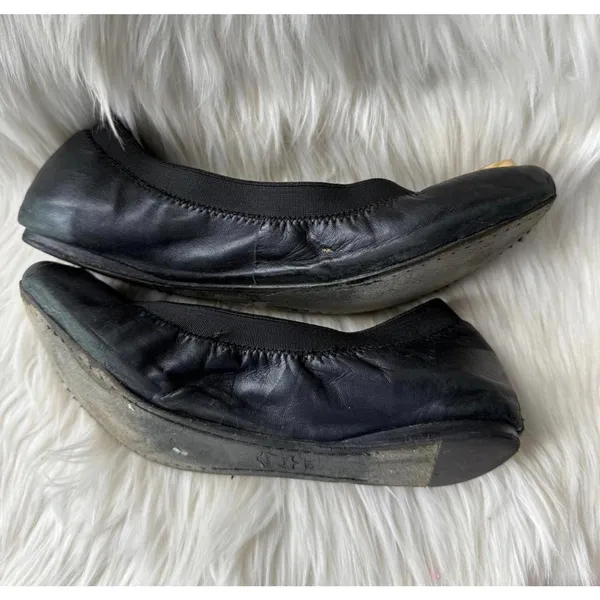 Tory Burch Black Leather Ballet Flats with Logo - Image 7