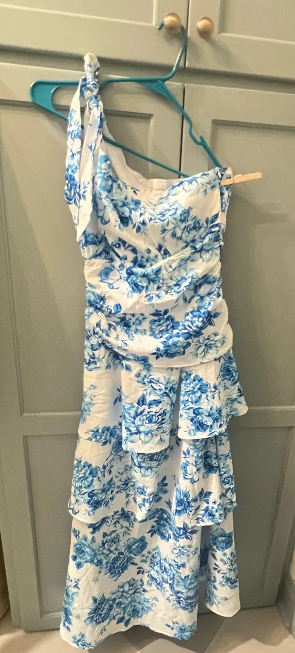 One Shoulder layered floral dress Blue Size L - Image 4