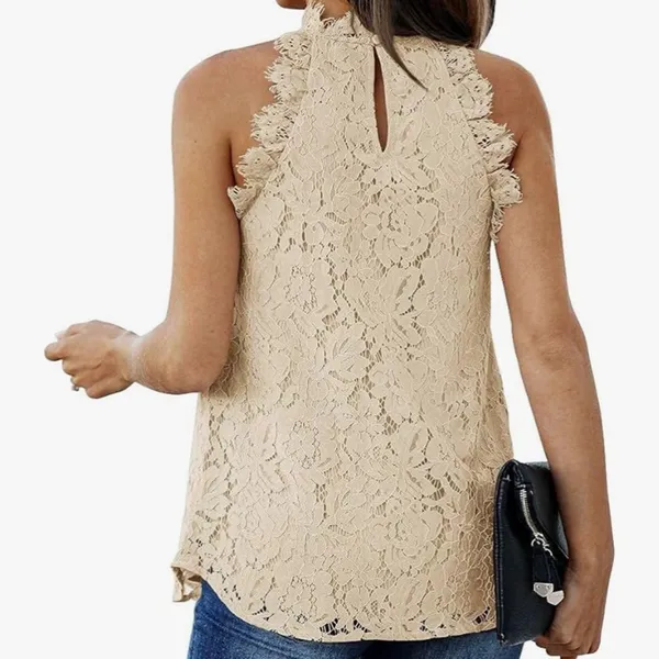Berryou Women Lace Crochet Hollow Out Tank Tops Casual Sleeveless Shirt Size M - Image 2