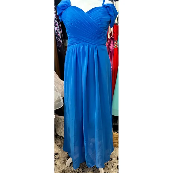 Royal Blue Off Shoulder‎ Prom Dress Lace Up Corset Back Chiffon Gown Size 12 - Image 7