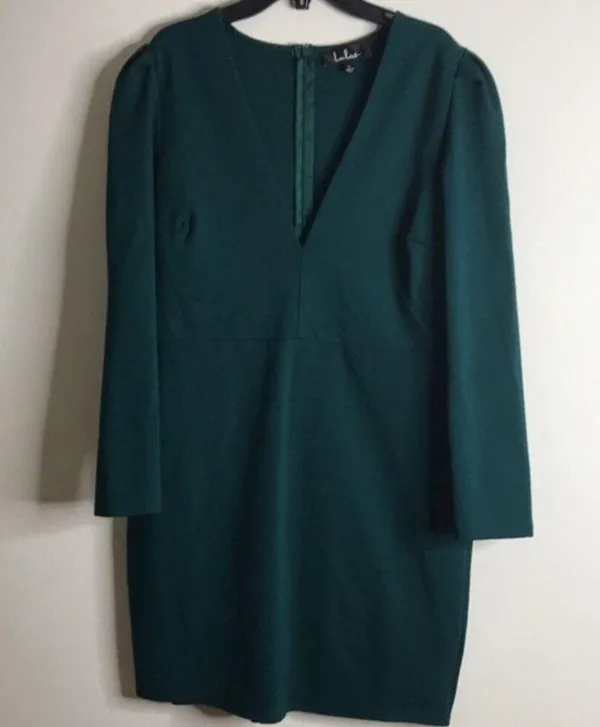 Lulus dark emerald green body-con long sleeve dress size large ladies NWT - Image 2
