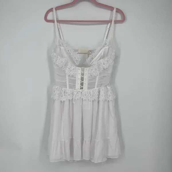 For Love & Lemons Farmhouse Slip Dress Size Large-White - Image 3