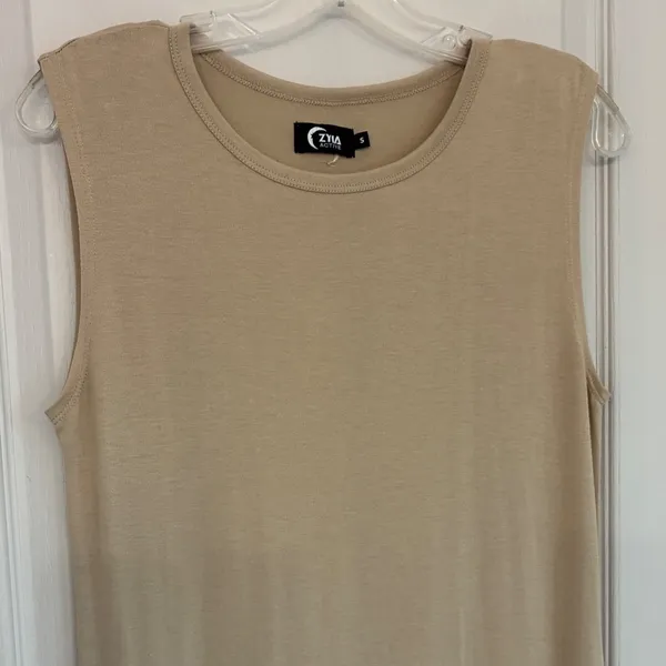 ZYIA Active Monterey Womens S Warm Sand Sleeveless Midi Tank Dress Side Slits - Image 4