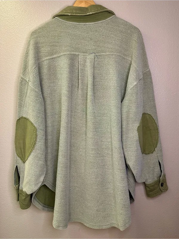 Free People Ruby Oversized Green Shacket Shirt Jacket Distressed Cotton - Image 7