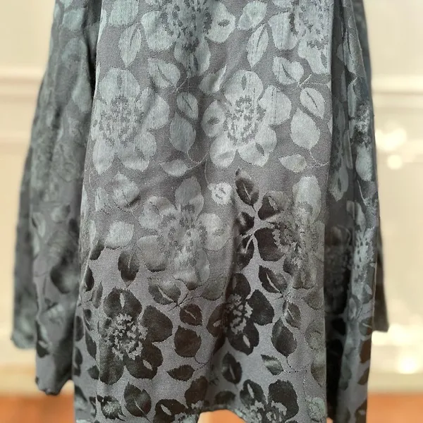 Vintage 80s 90s Off Shoulder Jacquard Short Dress Goth Black Green XS - Image 5