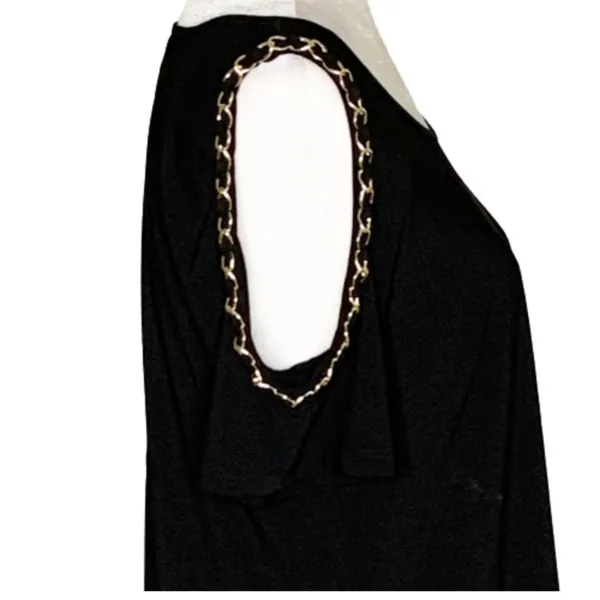 Coco Bianco Top Black Cold Shoulder Gold Chain Strap Detail Top Size Medium NEW - Image 6