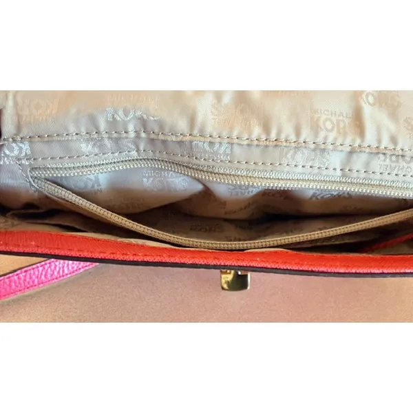 Michael Kors Peach Pink Leather Crossbody Satchel Handbag Gold Hardware - Image 3