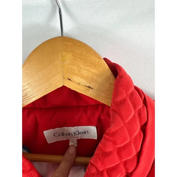 Calvin Klein Red Quilted Cinched Waist Coat Size Large - Image 3