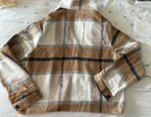 Cropped plaid button up jacket/shirt Brown Size M - Image 3