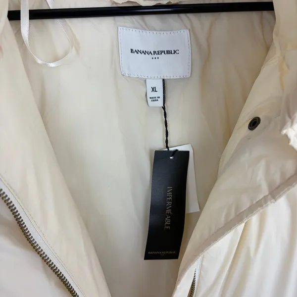 Banana Republic Factory Water Resistant Puffer Jacket Long Cream Parka Size XL - Image 9