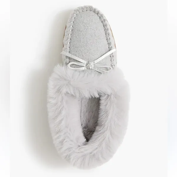 NWT J.Crew womens faux shearling grey moccasin slipper size 8 sold out! - Image 2