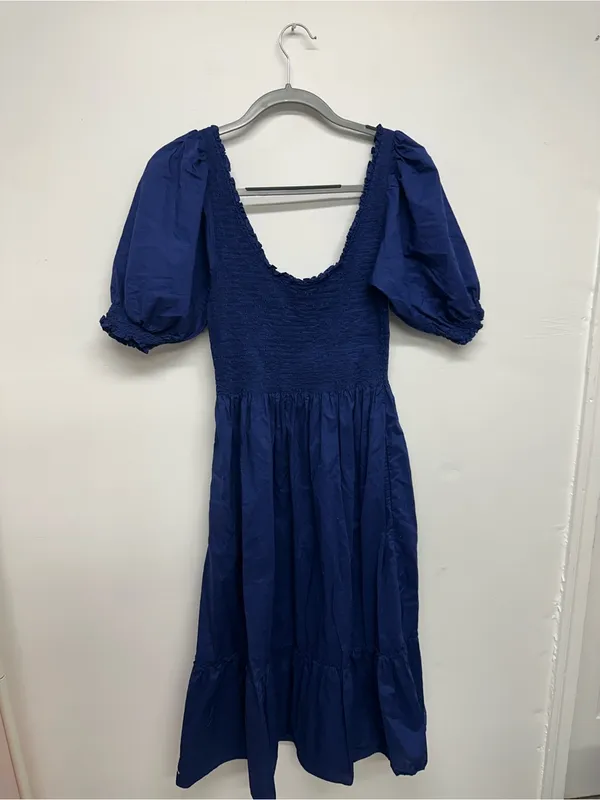 Hill House The Louisa Nap Dress Cobalt Blue Smocked Puff-Sleeve Midi Dress - M - Image 11