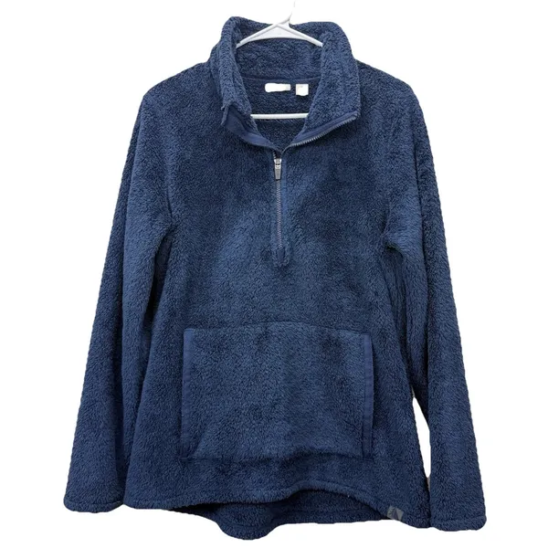 LL Bean Blue 1/4 Zip Sherpa Fleece Pullover Pockets Fuzzy Size‎ MEDIUM - Image 2