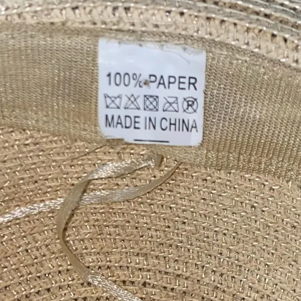 Wide‎ Brim Paper Straw Sun Hat Beige Black Organza Ribbon Bow Adjustable - Image 6