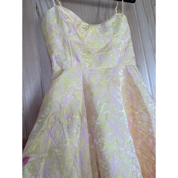 NWT Lulus Meet for Tea Yellow Jacquard Bustier Midi Dress With Pocket Wedding XS - Image 5