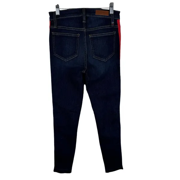 Etienne Marcel Designer Dark Wash Red Ribbon Side Zipper Cropped Jeans Size‎ 24 - Image 4
