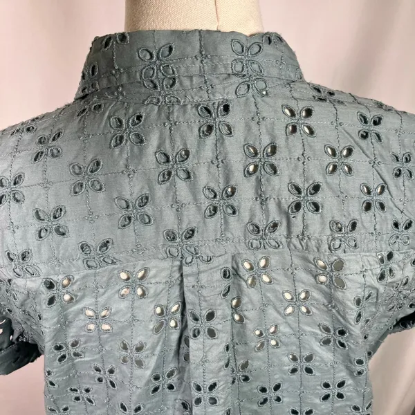 GAP XXS Blue Eyelet‎ Shirt Dress Button Front Short Sleeve Preppy Coquette - Image 13