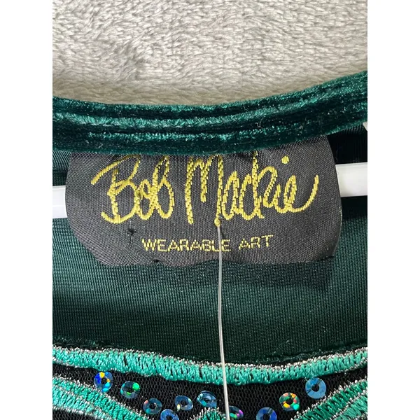 Bob Mackie Emerald Green Velvet Dress Embellished Beaded Neckline Elegant S New - Image 5