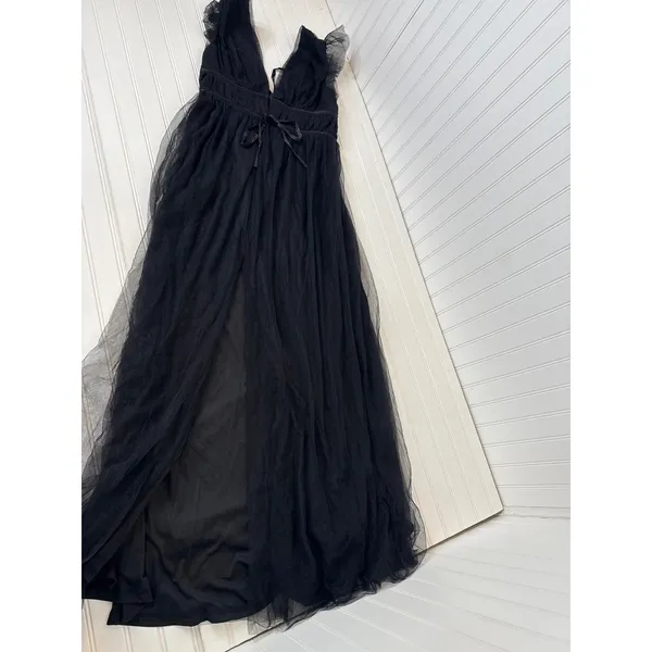 NWT Lulus I'm All Yours Black Tulle Ruffled Maxi Dress Debut Wedding Size XS - Image 4