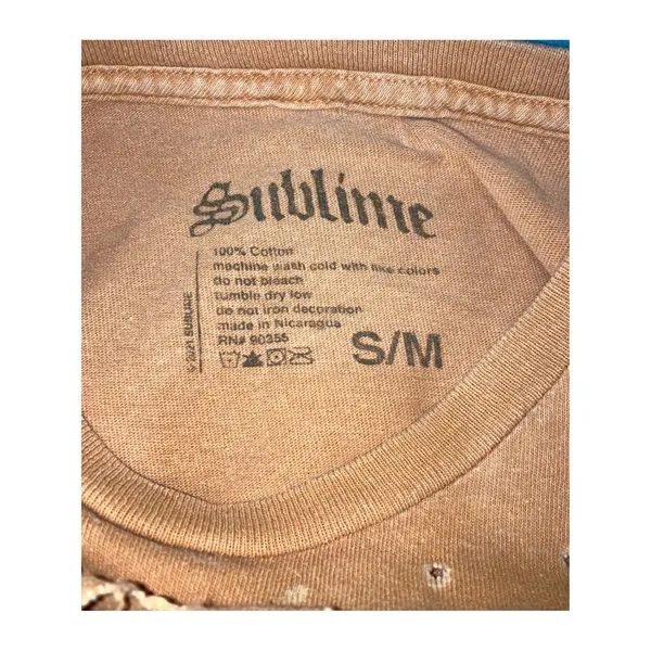 Sublime‎ Graphic T-Shirt S/M Distressed Sun Peach Oversized Boxy Boyfriend 90s - Image 7