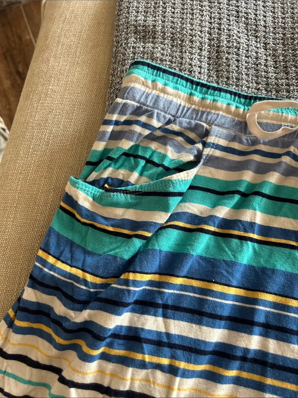 Max Studio Tie Waist Stripe Midi Skirt in Blue, Teal, Navy & Cream | Size Large - Image 4