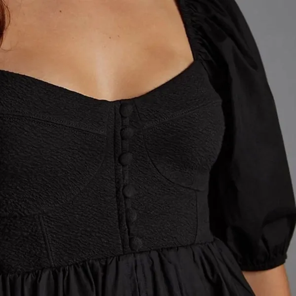 EUC Anthropologie Maeve Puff Sleeve Sweetheart Mini Dress Black Size XS - Image 3