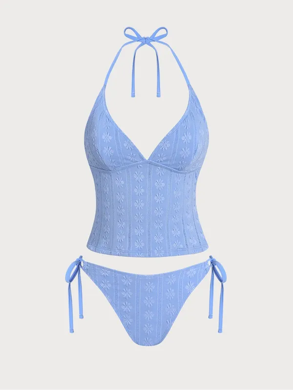 Samiol Blue Floral Textured Tankini Set - Image 3