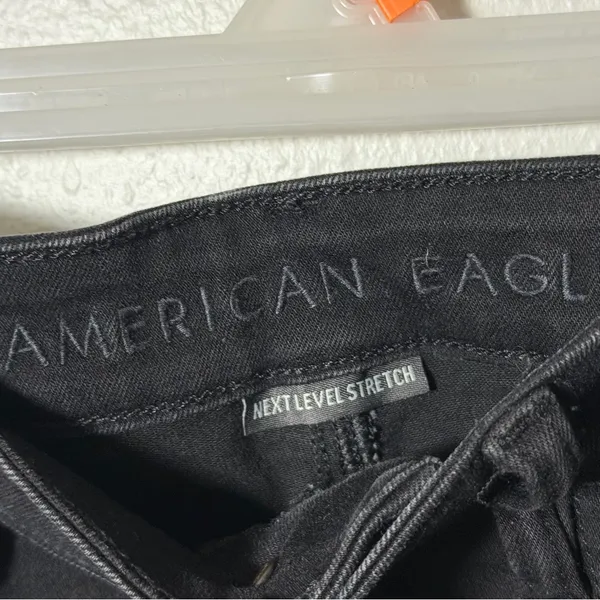 American Eagle Women Black Distressed Level Stretch Denim Jegging‎ Jean 4XShort - Image 5