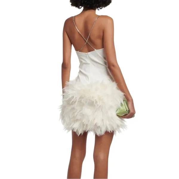 NWT The Attico Fujiko White Feather Trim Sleeveless Mini Dress IT 42 US M - Image 2