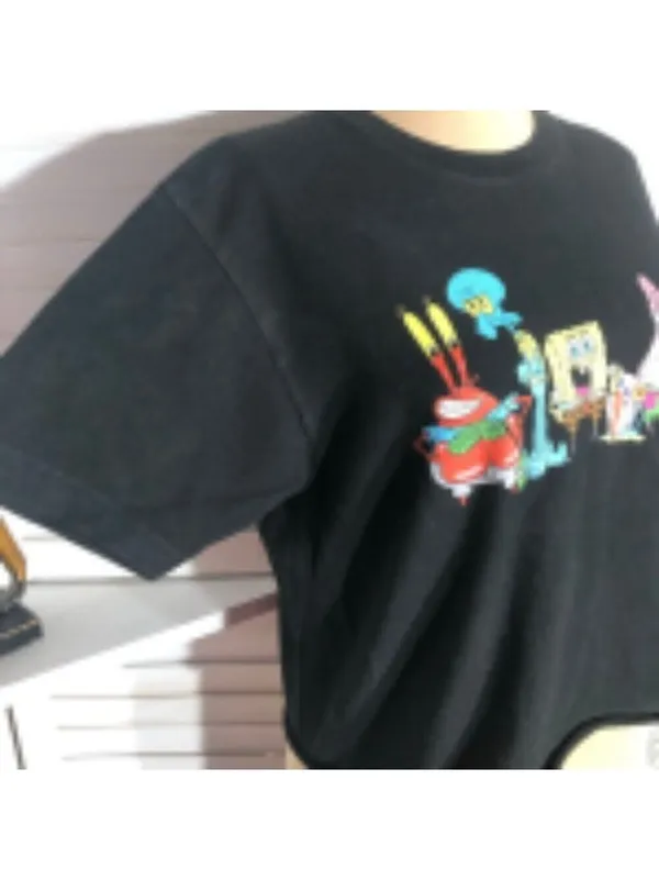 Nickelodeon SpongeBob SquarePants Black Graphic Cropped T-Shirt Medium - Image 5