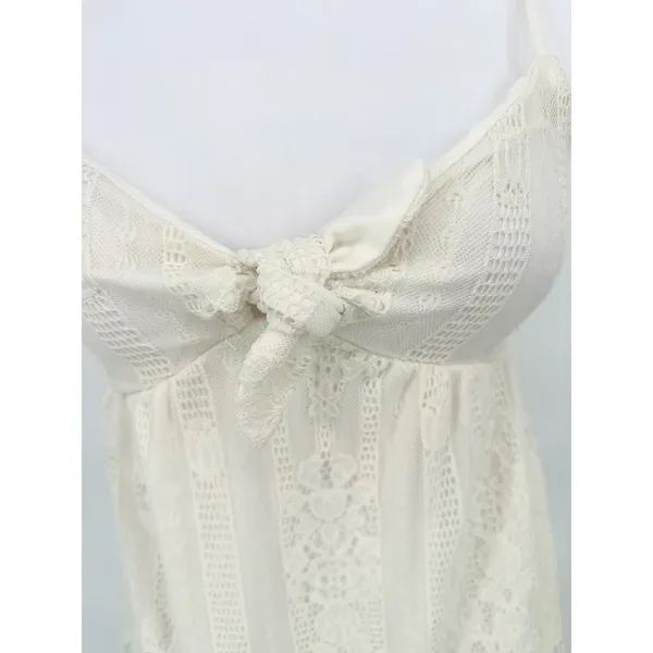 Babydoll Lace Ivory Tank Top‎ Y2K Size Medium Coquette Romantic Boho Festival - Image 2