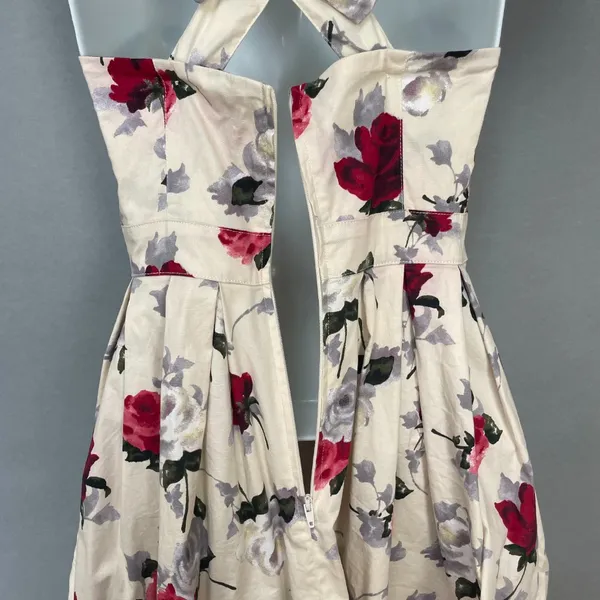 Hell Bunny Eloise‎ Mini Dress Rose Print Cream Bow Adjustable Straps Sz XS Retro - Image 12