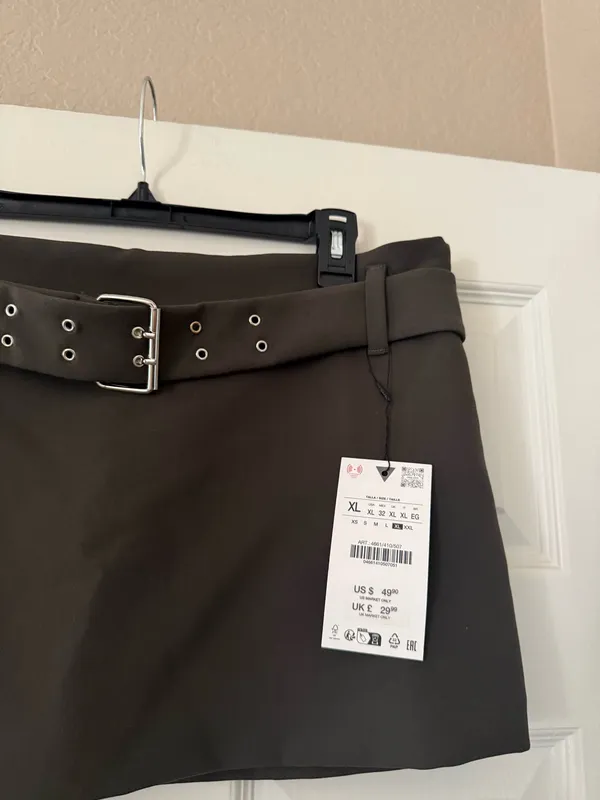 BNWT Zara Dark Khaki Belted Skirt - Image 6